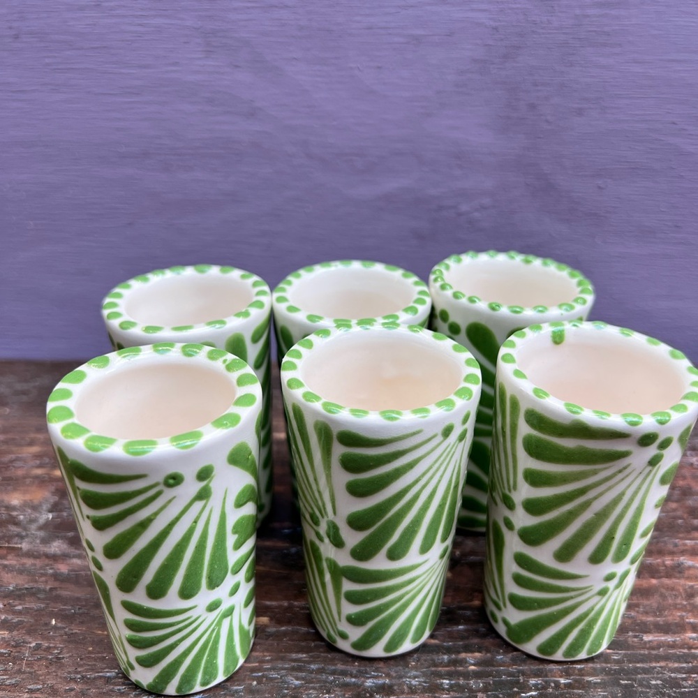 Green and White  Talavera Ceramic Shot Glasses/Tequileros.